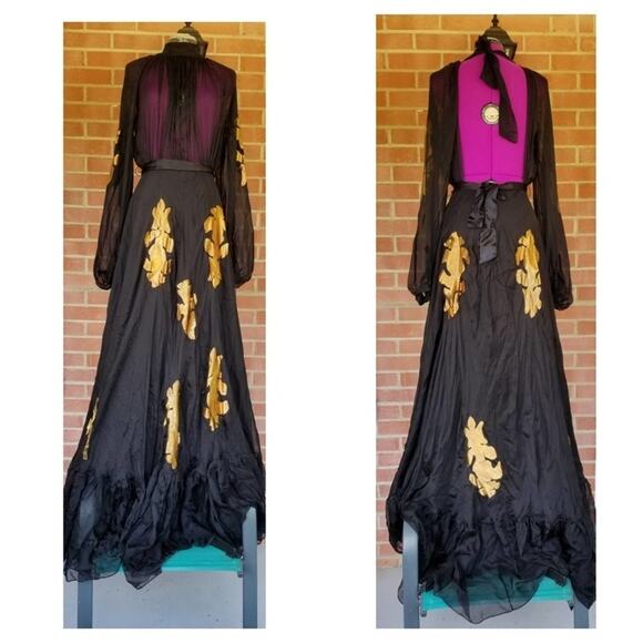 Djaba Diassamidze Mariana Gold Applique Gypsy Drss - Picture 5 of 9